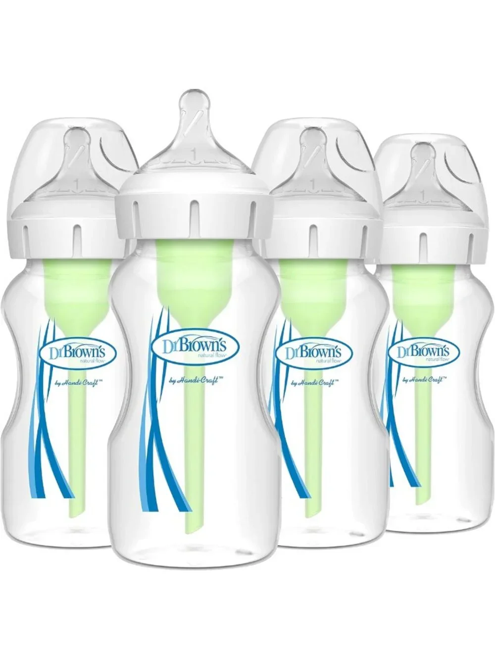 Natural Flow Anti-Colic Wide-Neck Baby Bottles 9 oz, Slow Flow Nipple, 4 Pack